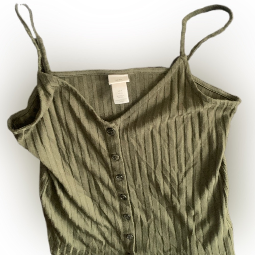 Pre Owned Women's H&M Button Up Halter Top Green Ribbed Sz M Classic Style